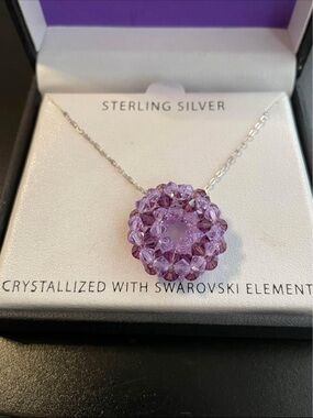 Sterling Silver Lavender Crystal Pendant Necklace - Swarovski Elements